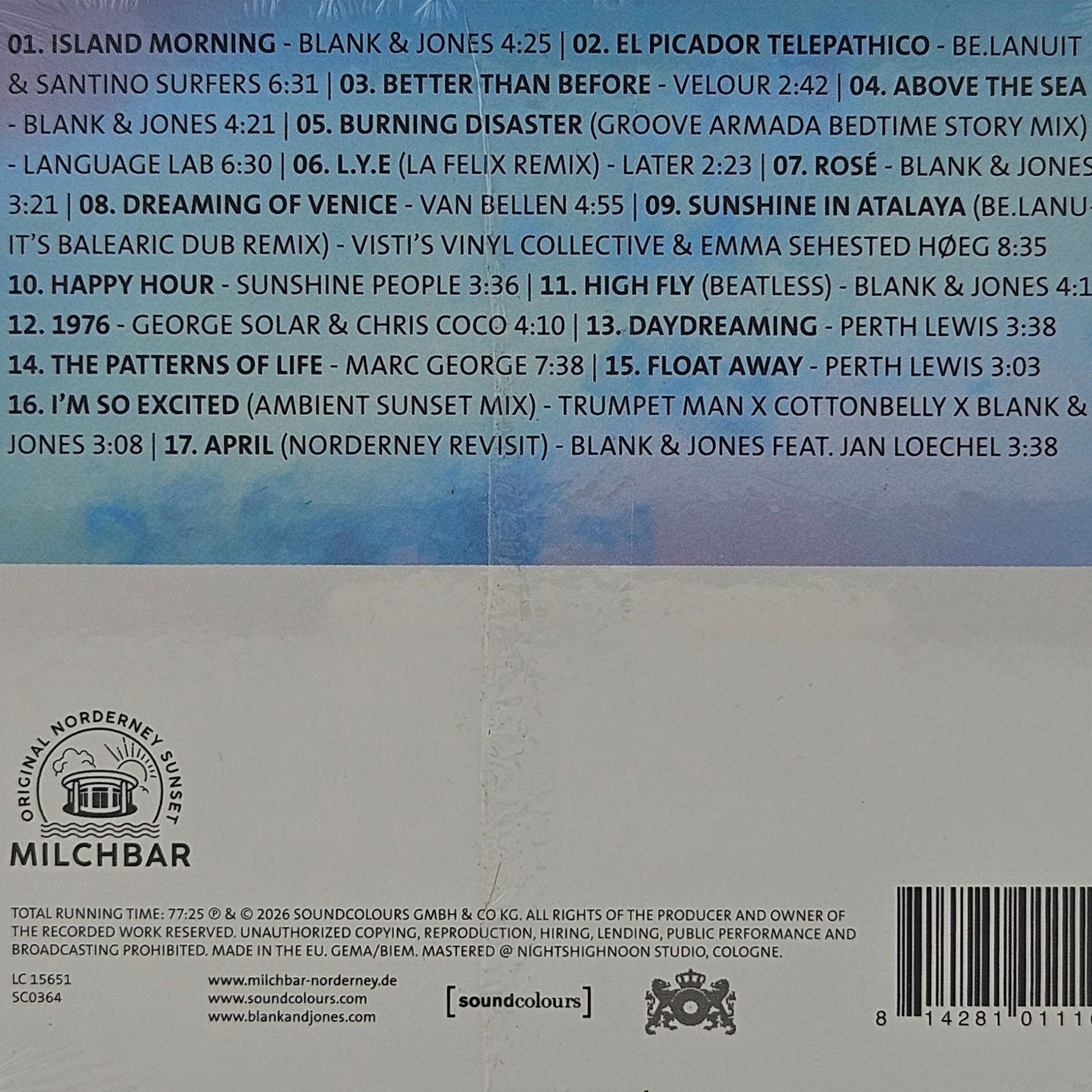 CD Album Blank & Jones Milchbar Seaside Season 18 Limited Edition neu versiegelt Germany 2026 Hinteransicht
