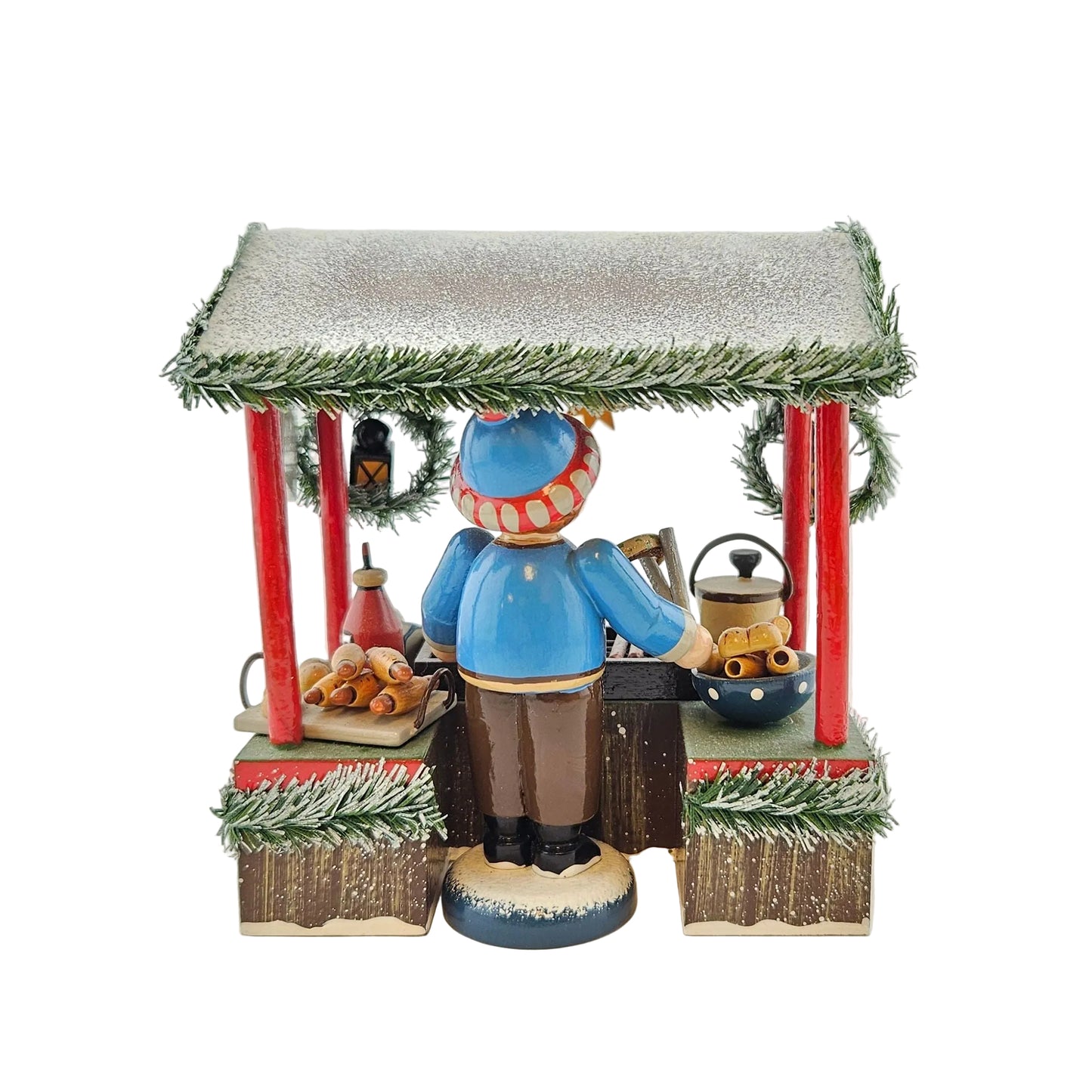 Käthe Wohlfahrt Bratwurststand mit Händlerfigur Weihnachtsmarkt, Ansicht von hinten