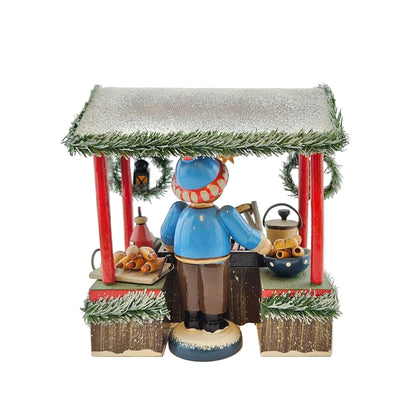 Käthe Wohlfahrt Bratwurststand mit Händlerfigur Weihnachtsmarkt, Ansicht von hinten