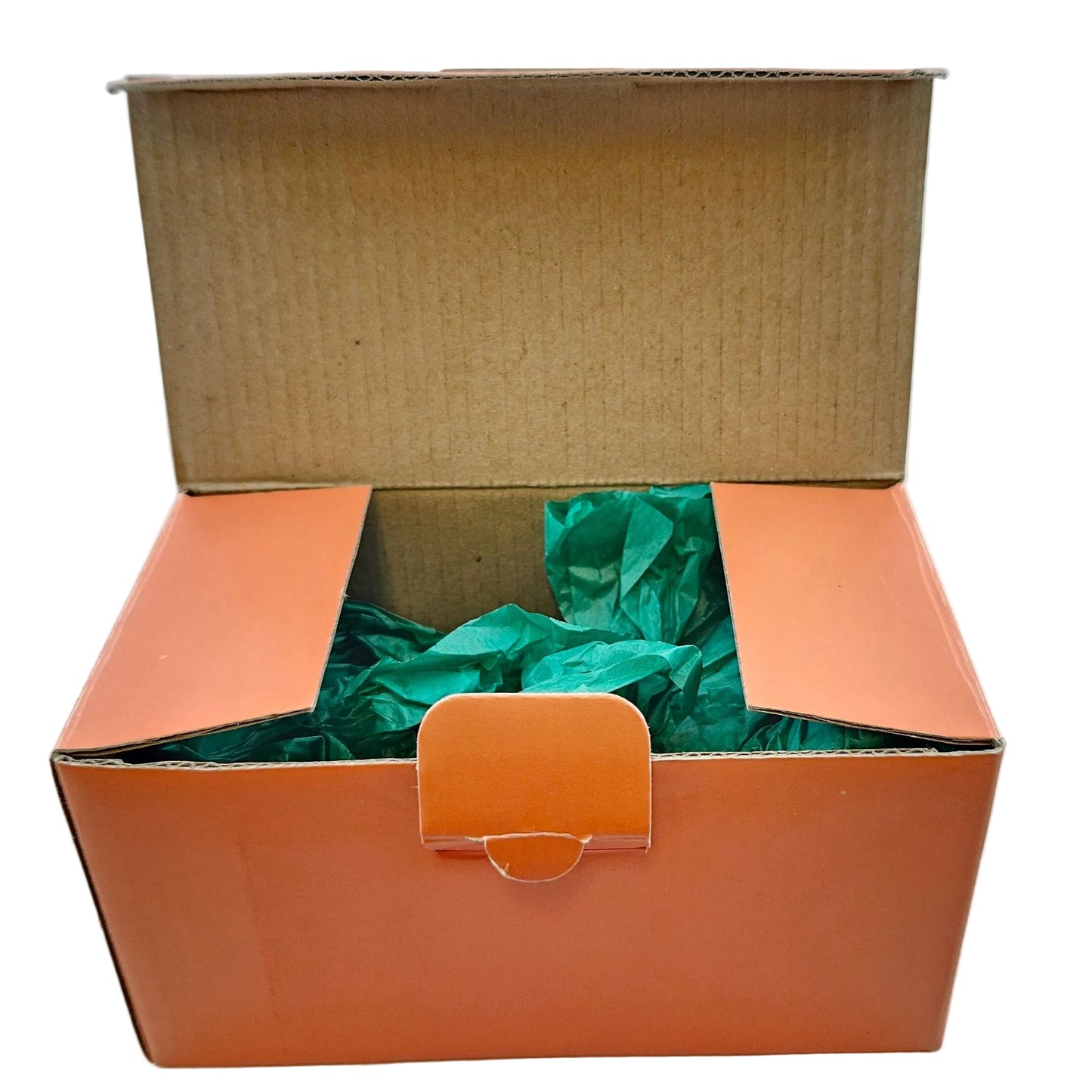 Käthe Wohlfahrt Duftl Wichtel 105-501 Räuchermännchen, zugehörige Box, geöffnet mit grünem Seidenpapier