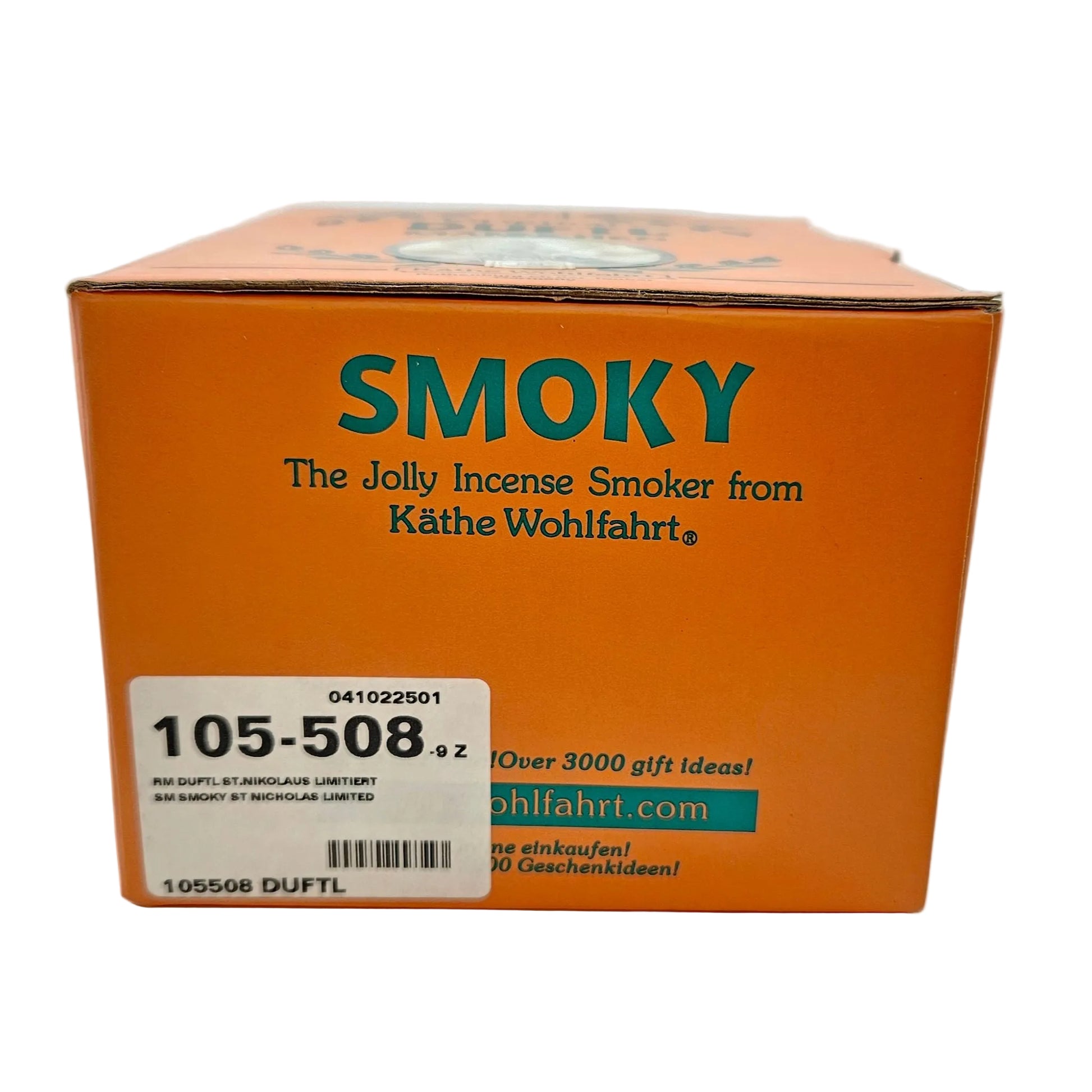 Käthe Wohlfahrt Duftl Nikolaus 105-508, Limitierte Auflage Nr. 7420 von 10000, Box seitlich mit Nummer Aufkleber