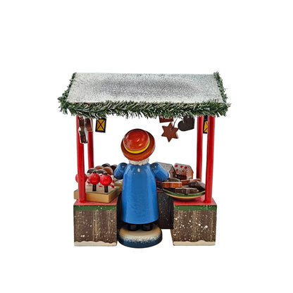 Käthe Wohlfahrt Lebkuchenstand mit Händlerfigur Weihnachtsmarkt, Ansicht von hinten