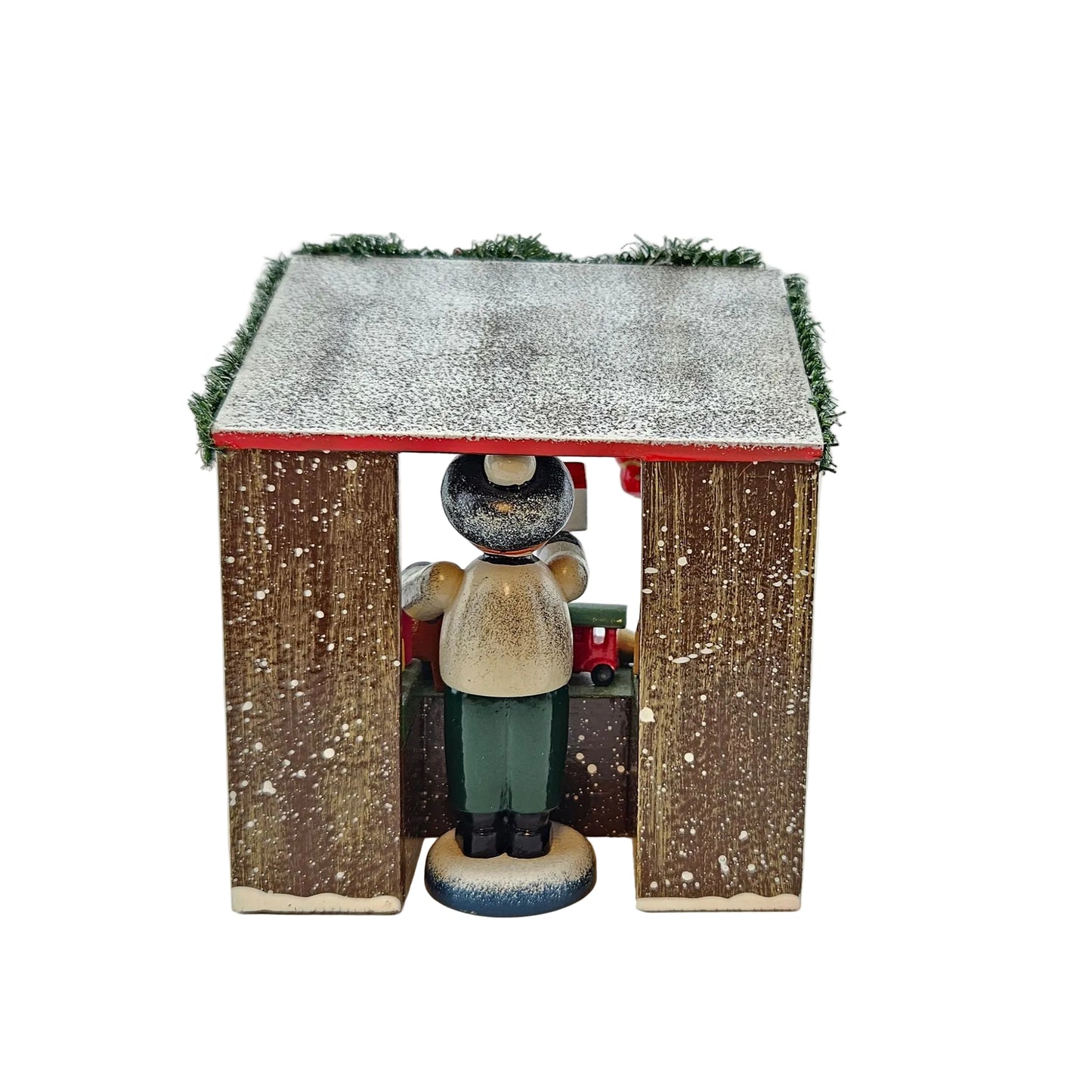 Käthe Wohlfahrt Spielwarenstand mit Händlerfigur Weihnachtsmarkt, Ansicht von hinten