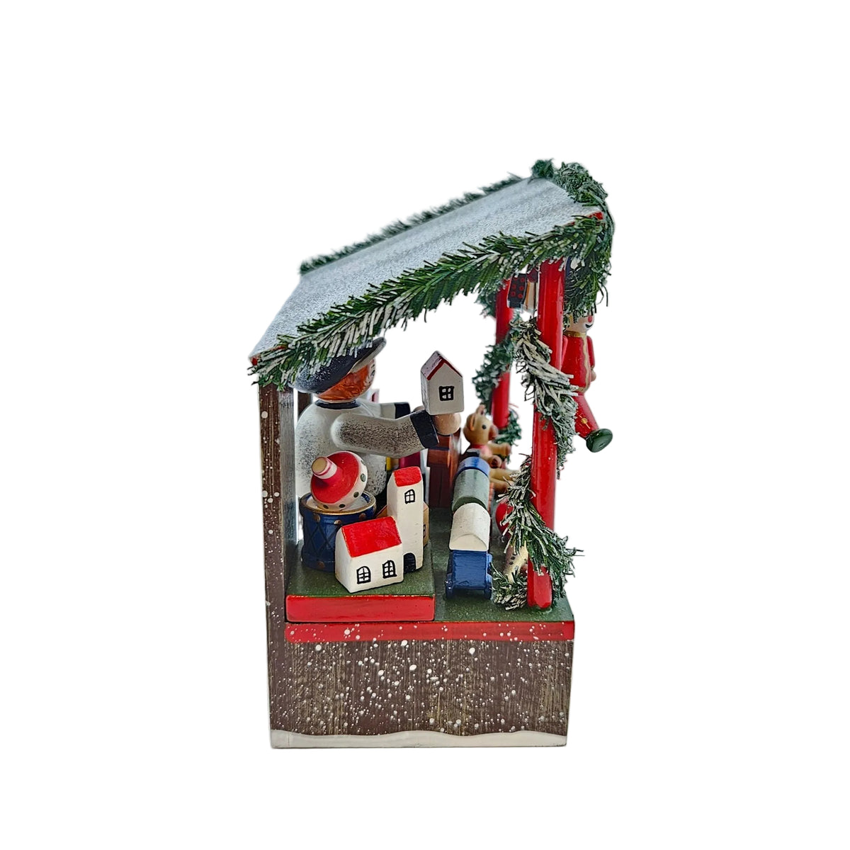 Käthe Wohlfahrt Spielwarenstand mit Händlerfigur Weihnachtsmarkt, Rechte Seitenansicht