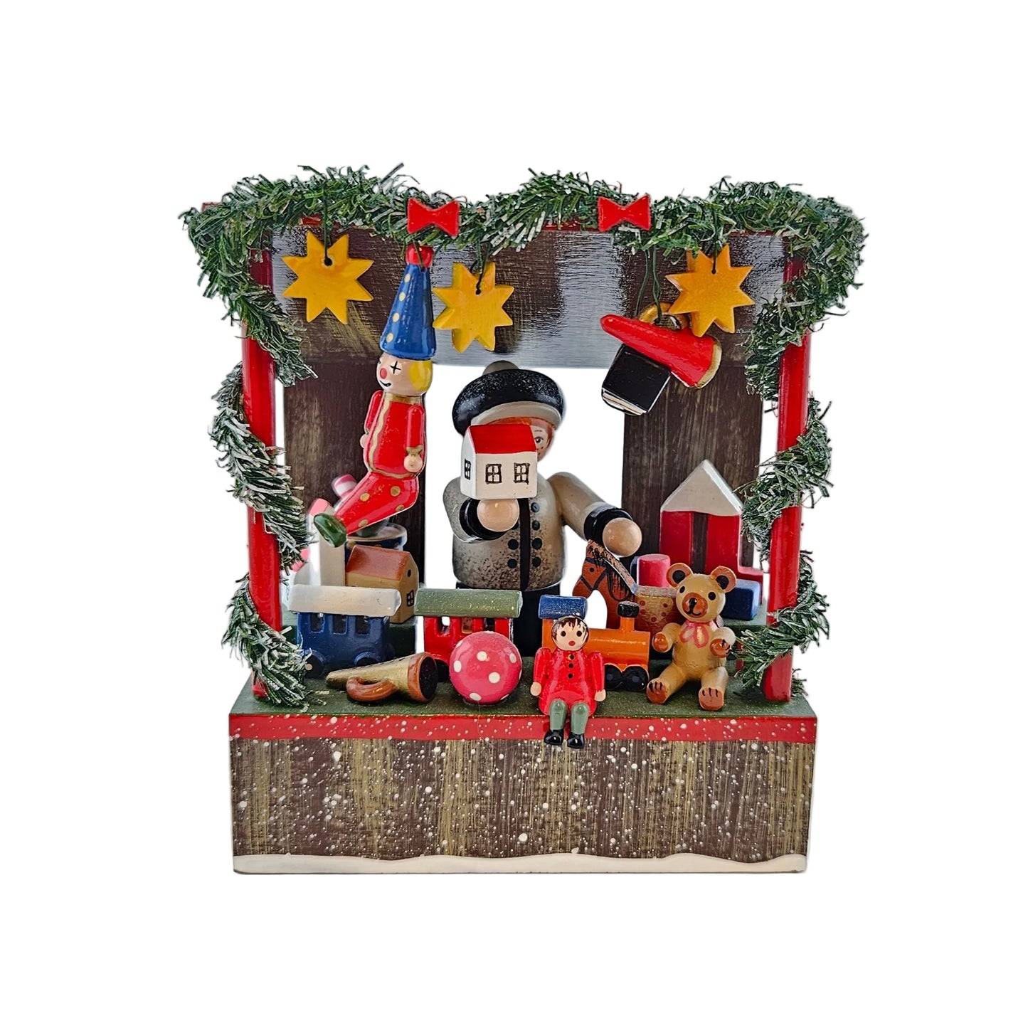 Käthe Wohlfahrt Spielwarenstand mit Händlerfigur Weihnachtsmarkt, Ansicht von vorne
