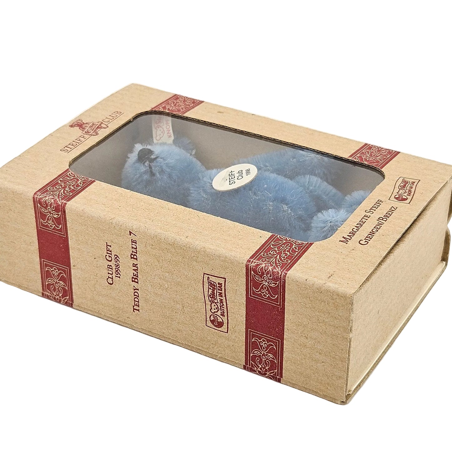 Steiff Club Teddy Bär Miniatur 1998 Mohair 9cm blau Seitenansicht links