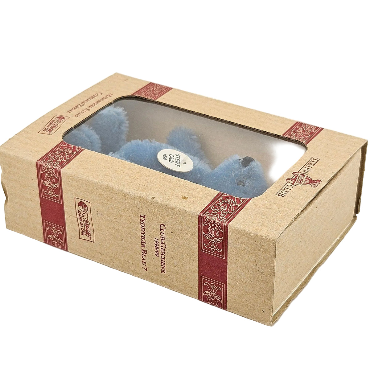 Steiff Club Teddy Bär Miniatur 1998 Mohair 9cm blau Seitenansicht rechts