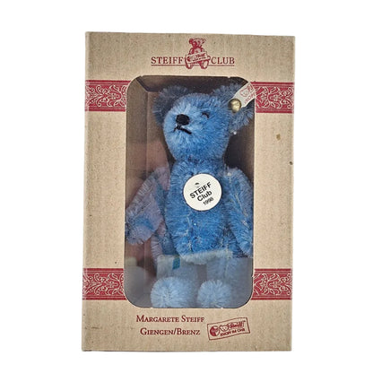 Steiff Club Teddy Bär Miniatur 1998 Mohair 9cm blau Vorderansicht