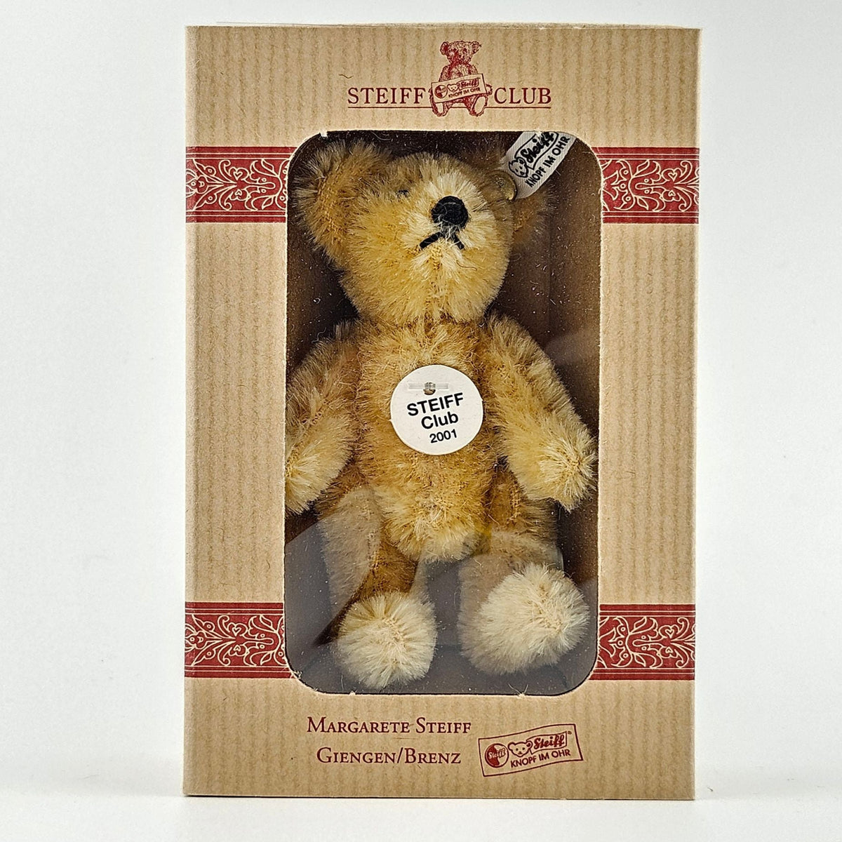 Steiff Club Teddy Bär Miniatur 2001 Mohair 8cm gelbgold Vorderansicht