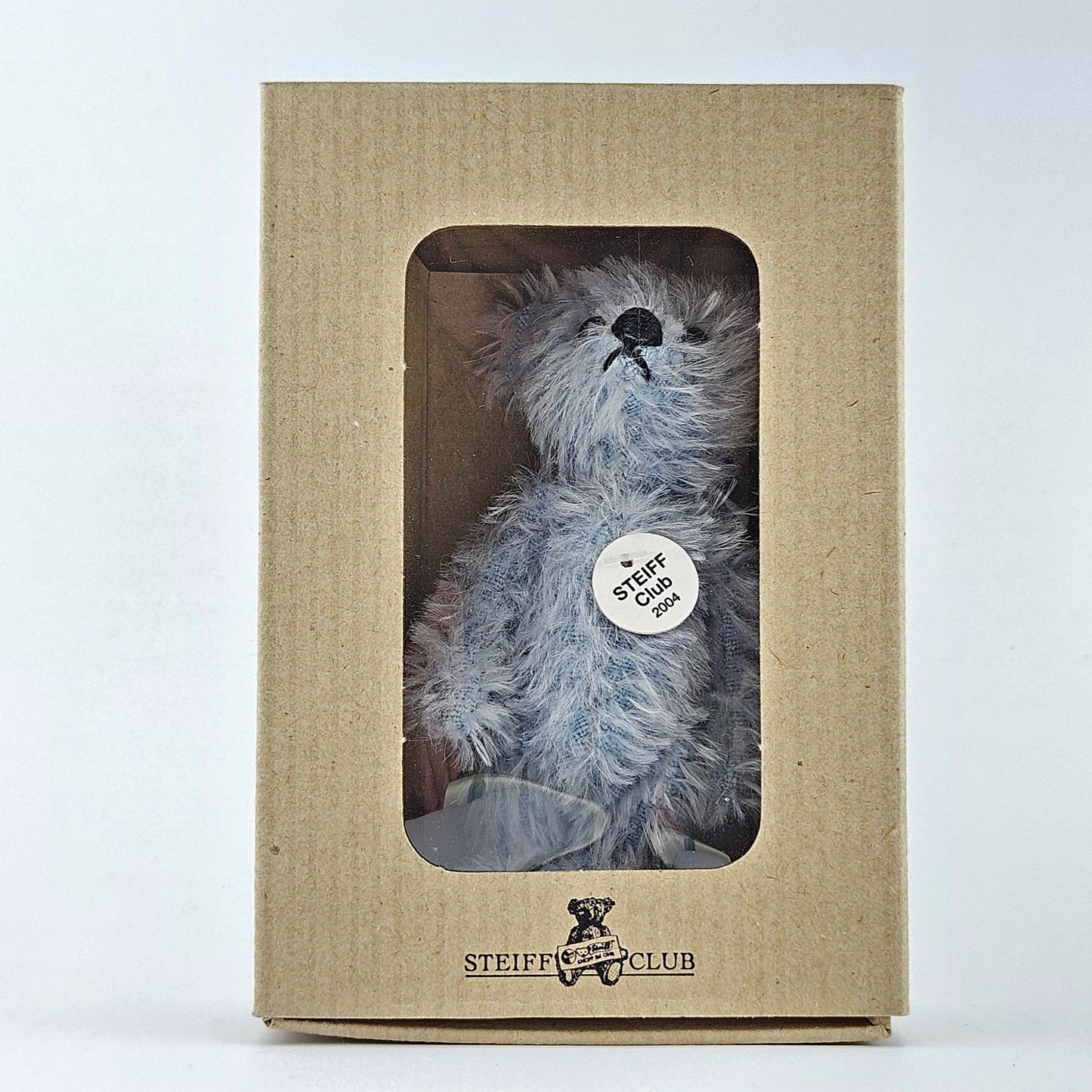 Steiff Club Teddy Bär Miniatur 2004 Mohair 10cm hellblau Vorderansicht